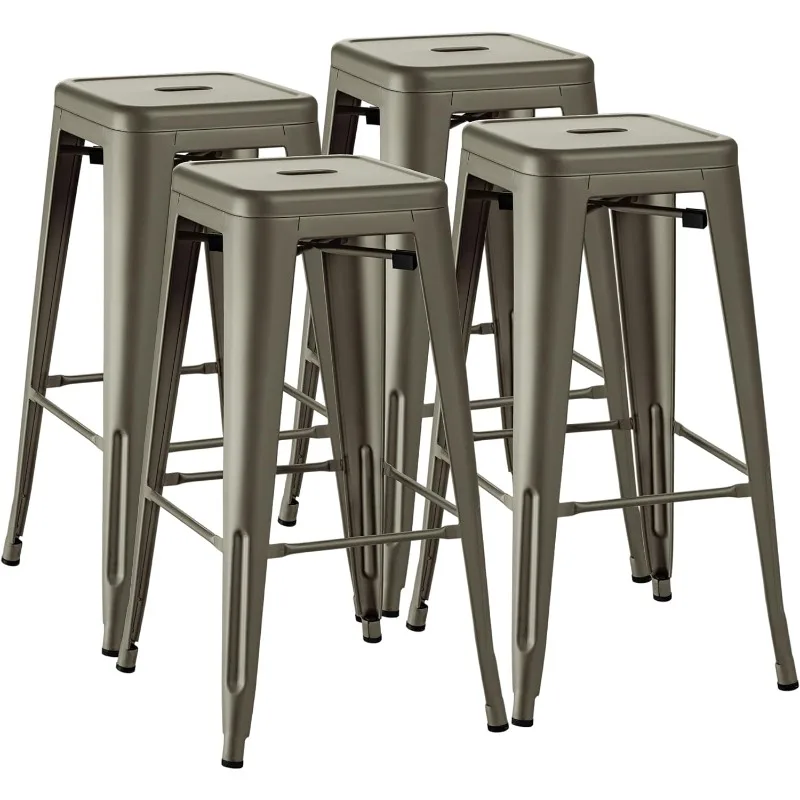 30 Inches Metal Bar Stools Bar Height High Backless Stools Indoor Outdoor Stackable Kitchen Stools Set of 4