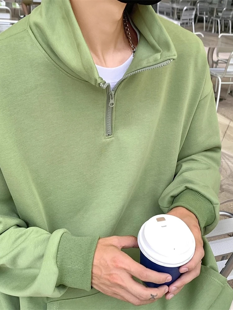 

High Collar f Zip irt Men's Spring Autumn Faion Brand Avocado een Sweatirt American Sle Loose Fit Top