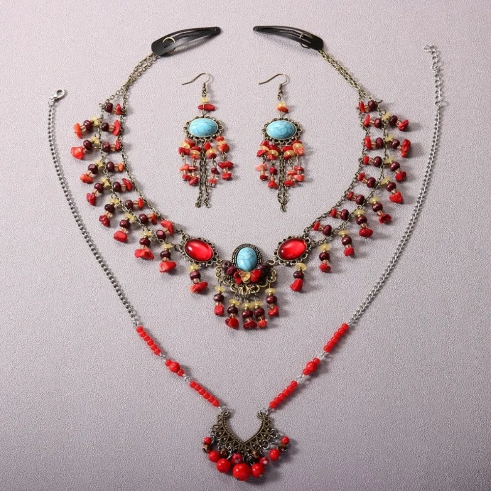 

Vintage Ethnic Style Head Chain Bohemian Styles Multicolors Beads Festival Forehead Chain Handcrafted Necklace