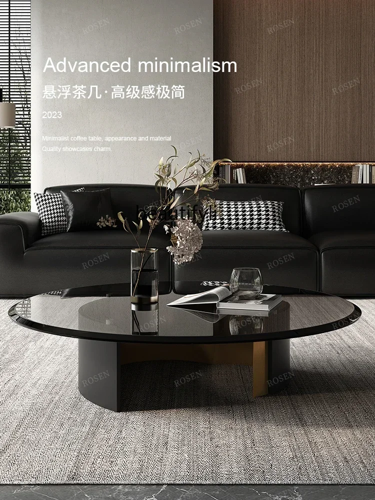 

round Glass Surface Tempered Small Apartment Living Room Home Light Luxury Italian Minimalist Small Coffee Table Ins Style D96