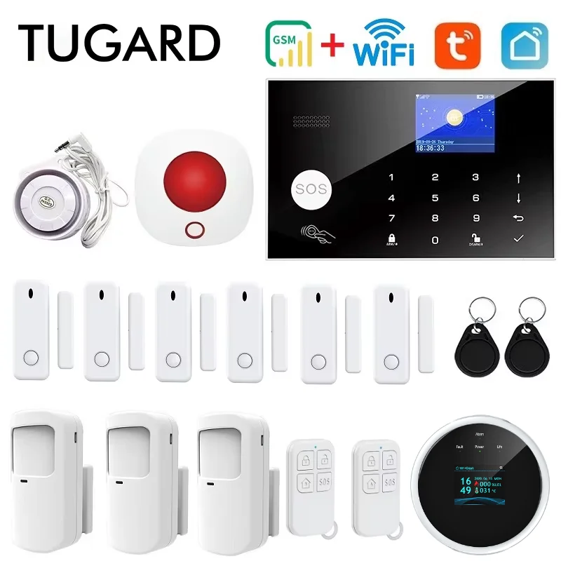 TUGARD Smart Life Сигнализация для дома WIFI GSM Хост охранной сигнализации с датчиком двери и движения Tuya Smart App Control Work