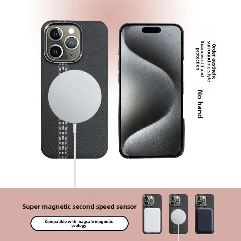 حافظة الهاتف المحمول كيفلر من ألياف الكربون المغناطيسية المضادة للسقوط ومضادة لبصمات الأصابع تنطبق على سلسلة Apple 1516