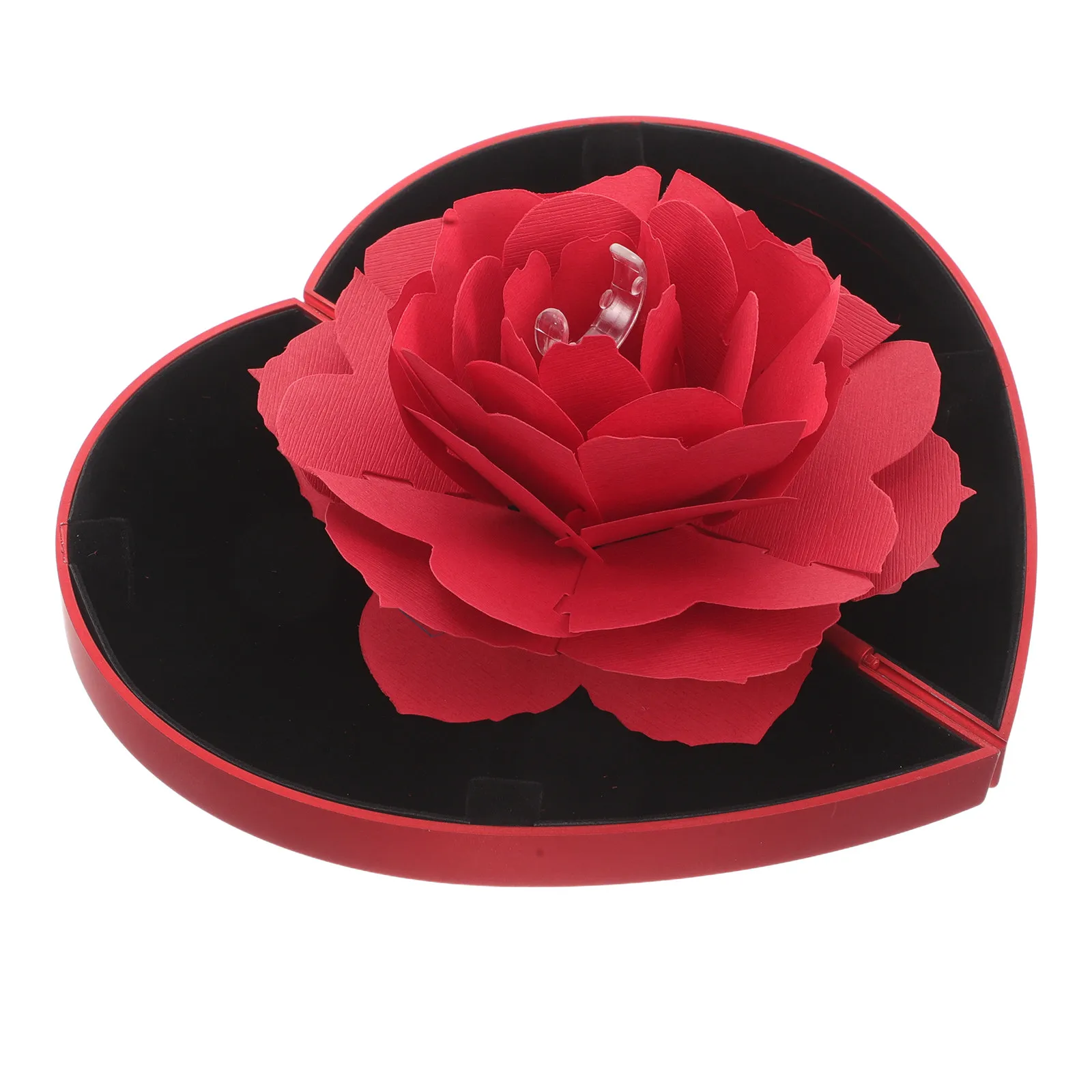 

Rotating Rose Flower Heart Shaped Ring Box Engagement Jewelry Storage Wedding Proposal Valentines Day Gift Engagement Ring Box