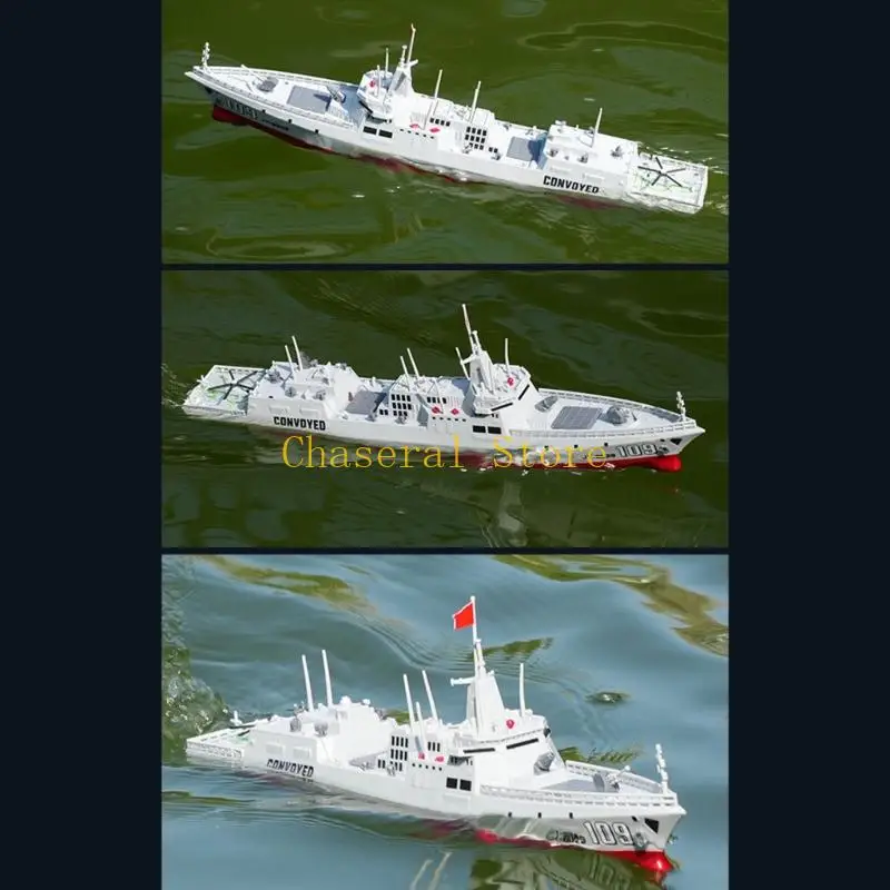 E7CE 2.4 GHz Remote Control Boat Toy with Water Action Feature, Twin Drive Power and Warship Model Design for Outdoor Pond and