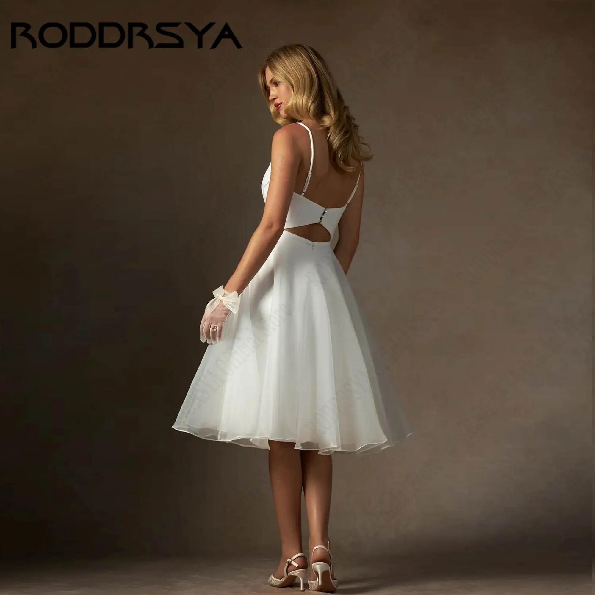 RODDRSYA Organza Knee-Length Bridal Dress Minimalism Spaghetti Straps V-neck A-line Wedding Gowns Elegant vestidos Customized