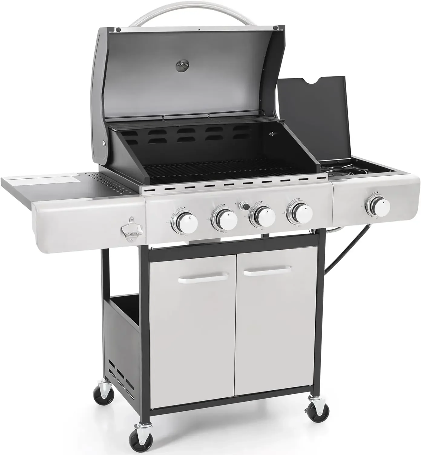 Propano Gás BBQ Grill com queimador lateral, porcelana-esmaltado ferro fundido grelhas BTU, cozinhar ao ar livre, cozinha e pátio quintal