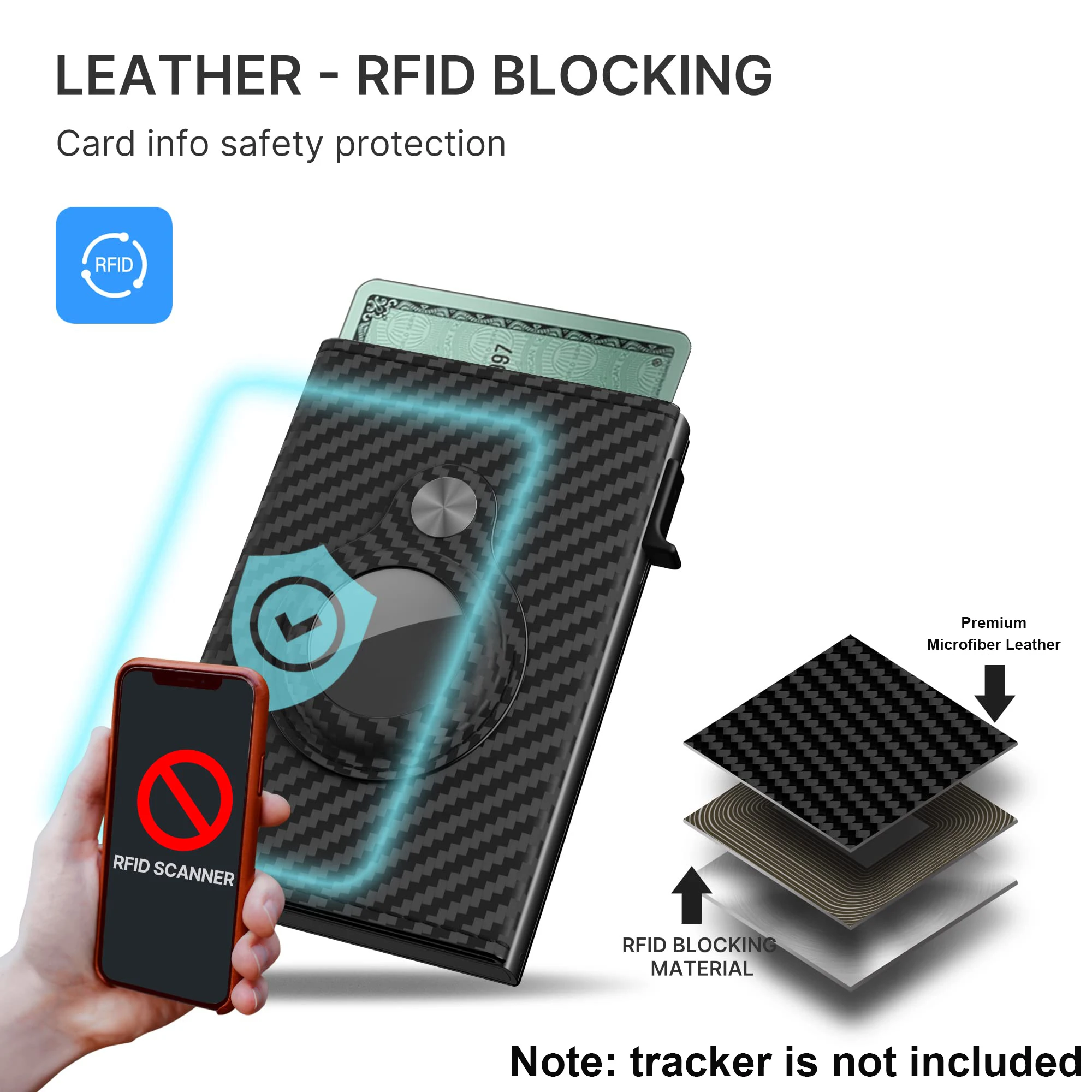 Mens Smart Wallet Card Holder for AirTag RFID Blocking Slim Carbon Fiber Minimalist ID Window