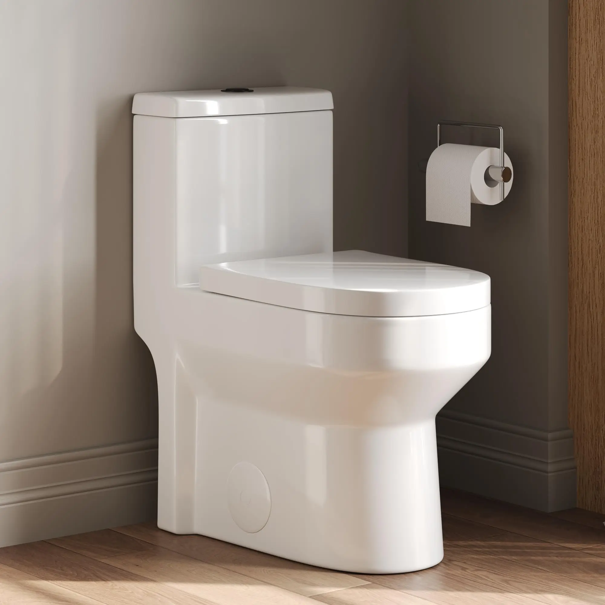 Compact Toilet Stand Seat Height for Small Bathroom Dual Flush 1.1/1.6 GPF Powerful and Quiet 12'' Rough-In Skirted