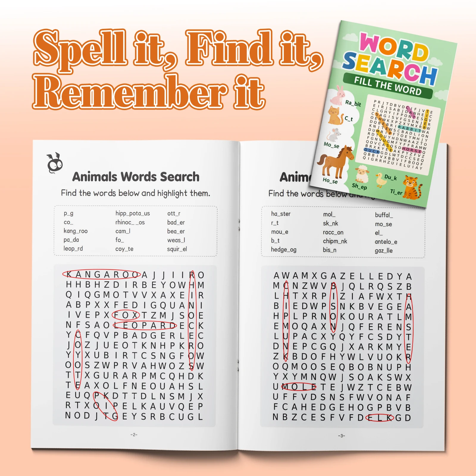 Kids Word Search Puzzle Book – Fun Animal Vocabulary Fill-in-the-Blank & Search Game for Learning