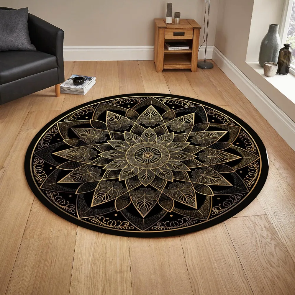 Golden Mandala Lotus Round Rug Living Room Bedroom Entrance Cloakroom Study Room Area Rug Home Decor Print floor Mat