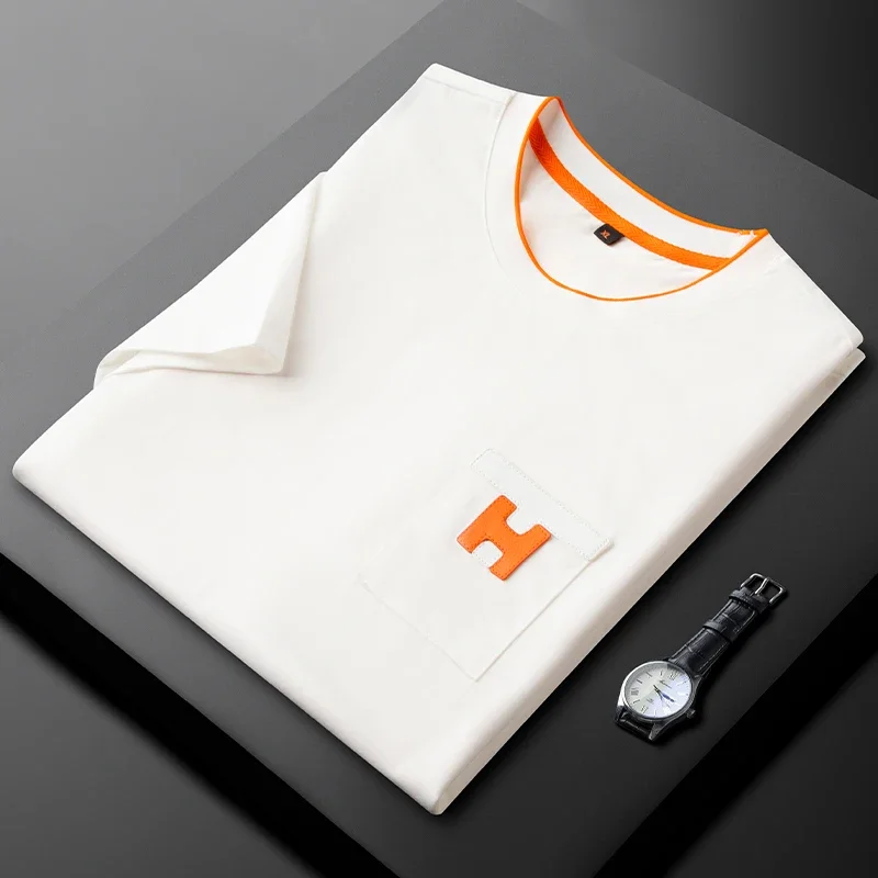 Korean Trendy Splicing Crew Neck Pocket T-Shirt Men's Short Sleeve Summer Thin Breathable Versatile Fashionable Half Sleeve Top