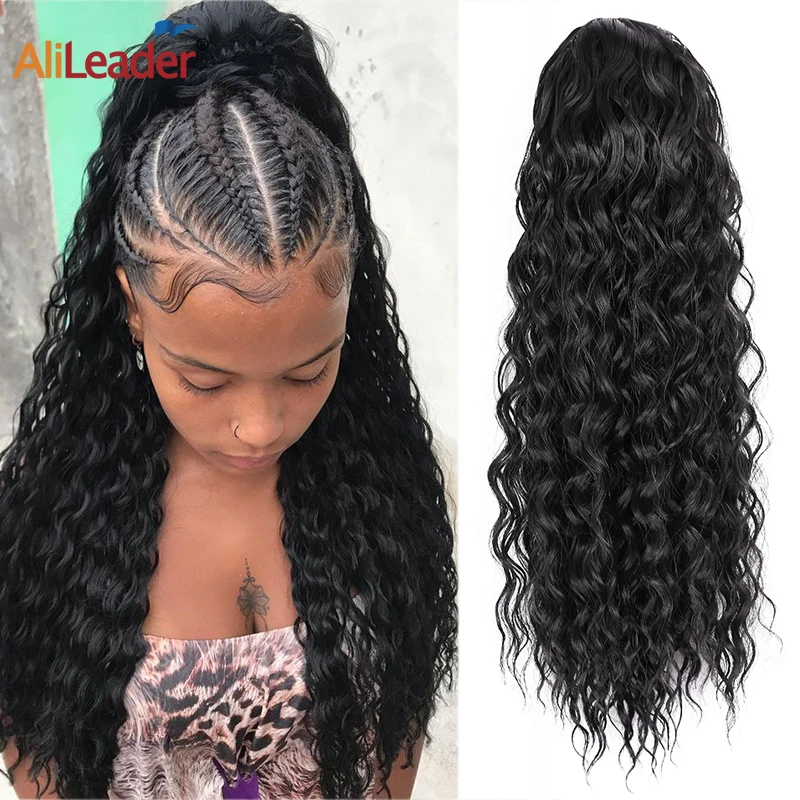 

16"22Inch Synthetic Ponytail Extensions Drawstring Deep Wave Ponytail Hairpiece For Black Women Kinky Curly Ponytail Black Brown