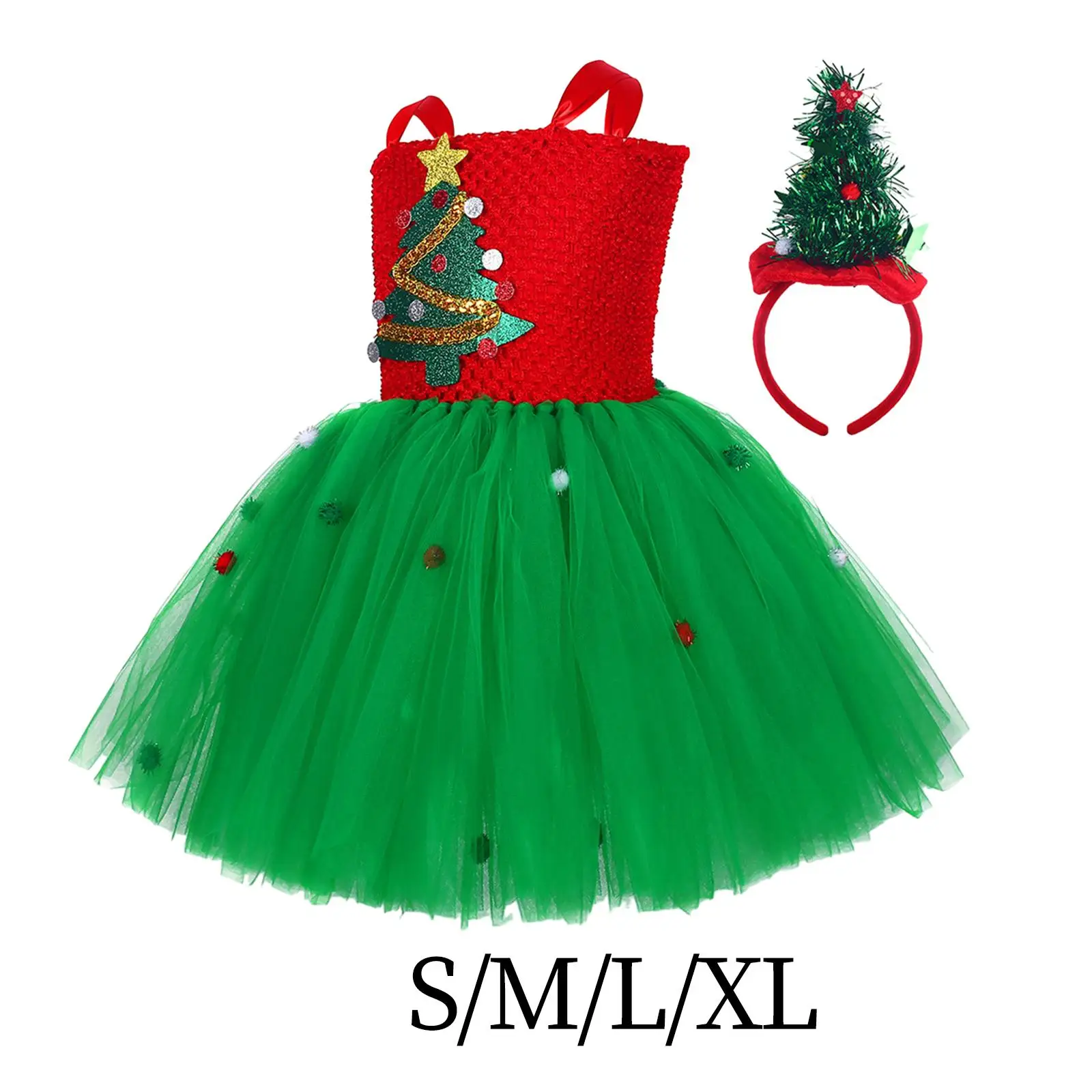 Girls Christmas Tree Costume with Headband Kids Christmas Dress Tutu Skirt