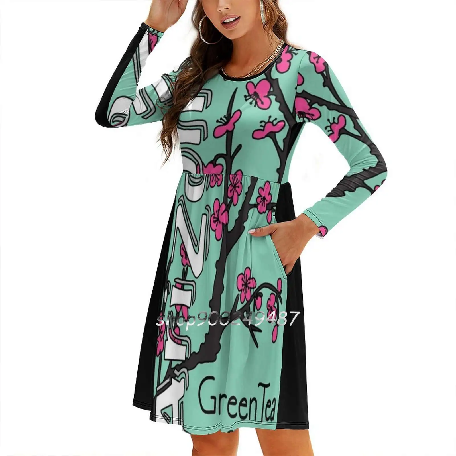 Arizona Green Tea Flare Dress Multiple styles Print Dress Short and Long Sleeve Dress Arizona Tea Green Tea Ice Tea