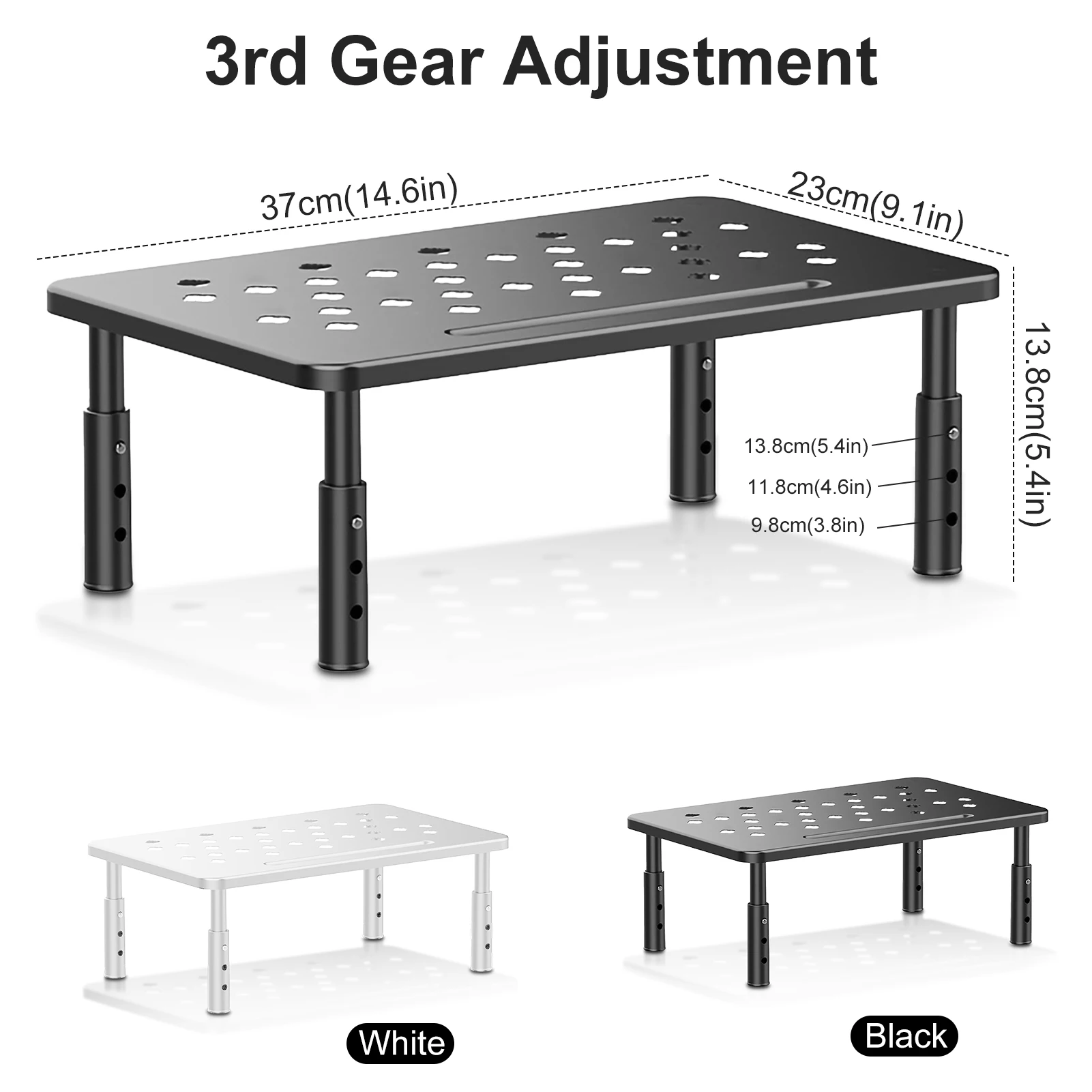 Monitor Stand, Monitor Stand Riser 3 Height Adjustable, Monitor Riser with Airflow Vents, Laptop Stand for Desk