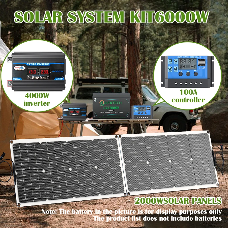 6000W Solar System Kit 2000W Flexible Solar Panel 4000W Power Inverter 100A Solar Charge Controller Off Grid Solar Power System