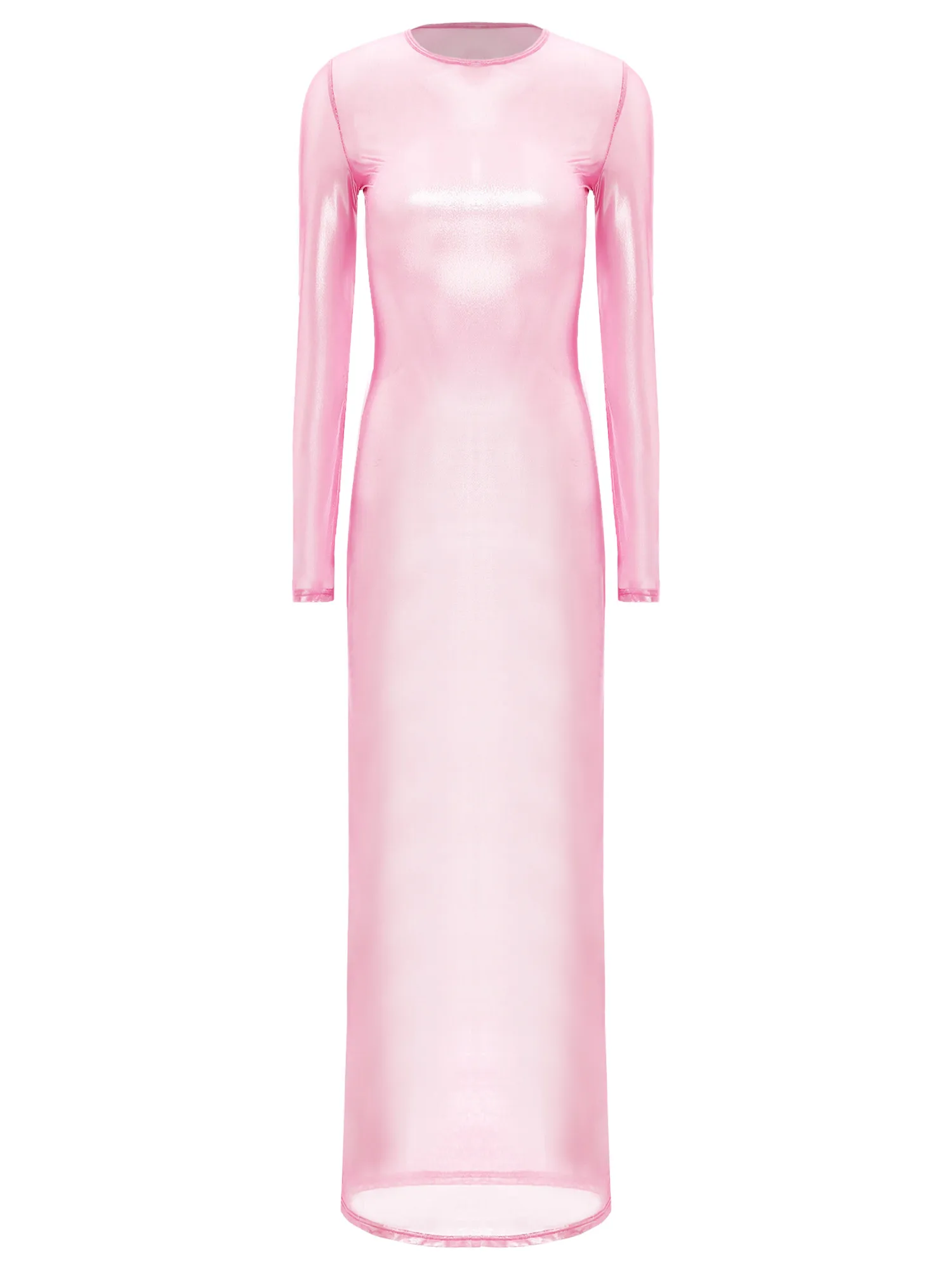 

Женское сетчатое прозрачное облегающее платье с длинным рукавом, металлическое глянцевое платье макси, прозрачное платье макси для ночного клуба