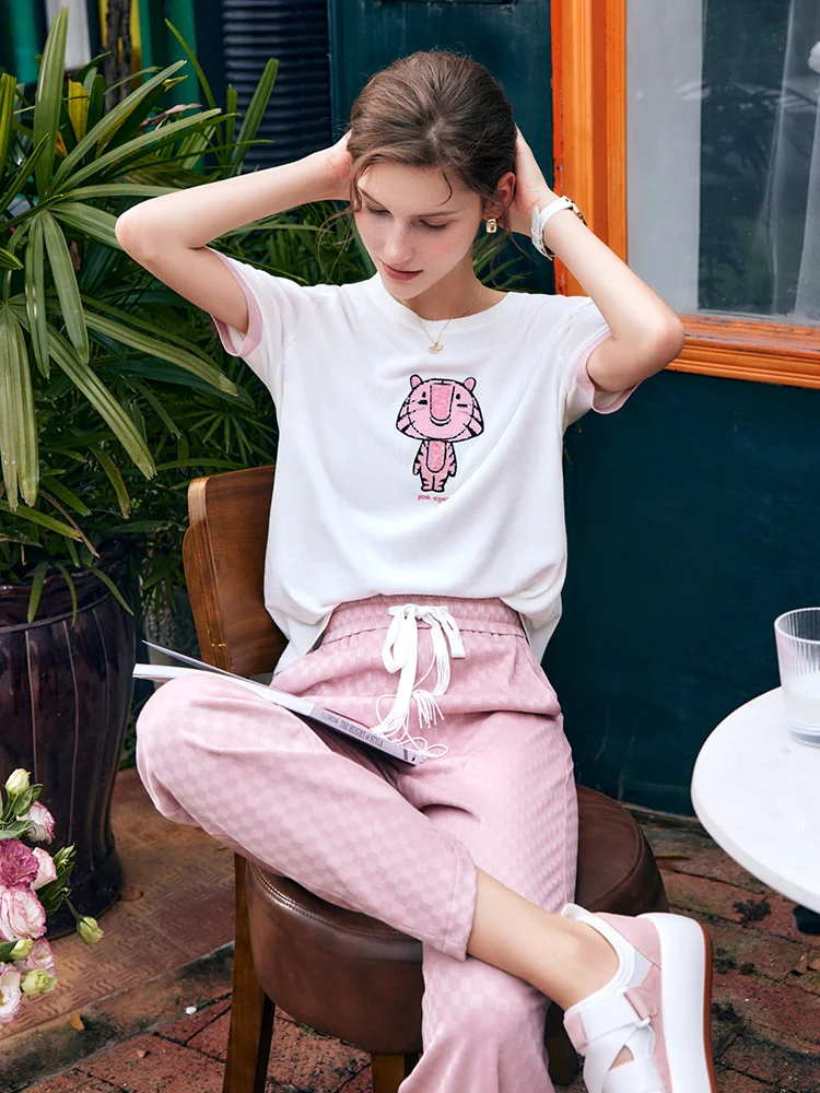 

OLrain женские пуловеры французского бежевого цвета, повседневный вязаный свитер, лето 202, свободный джемпер с круглым вырезом, простой джемпер с вышивкой бисером O22XZ60826