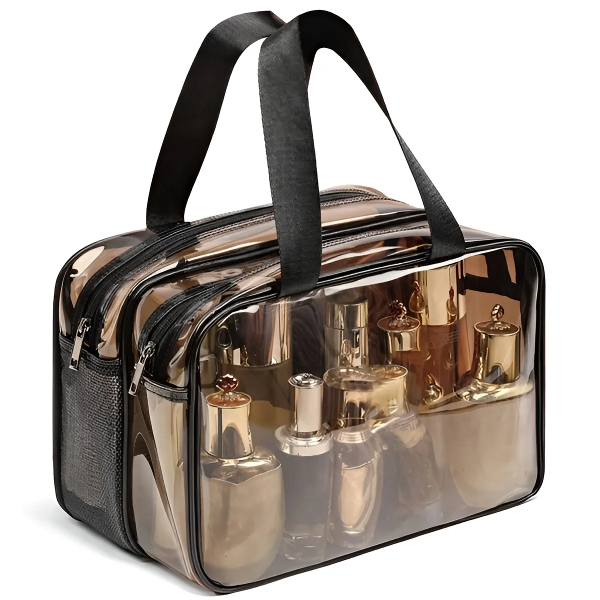 

Новая водонепроницаемая прозрачная косметичка, вместительная женская сумка для хранения косметики - дизайн с двойной молнией, стильная черная отделка.