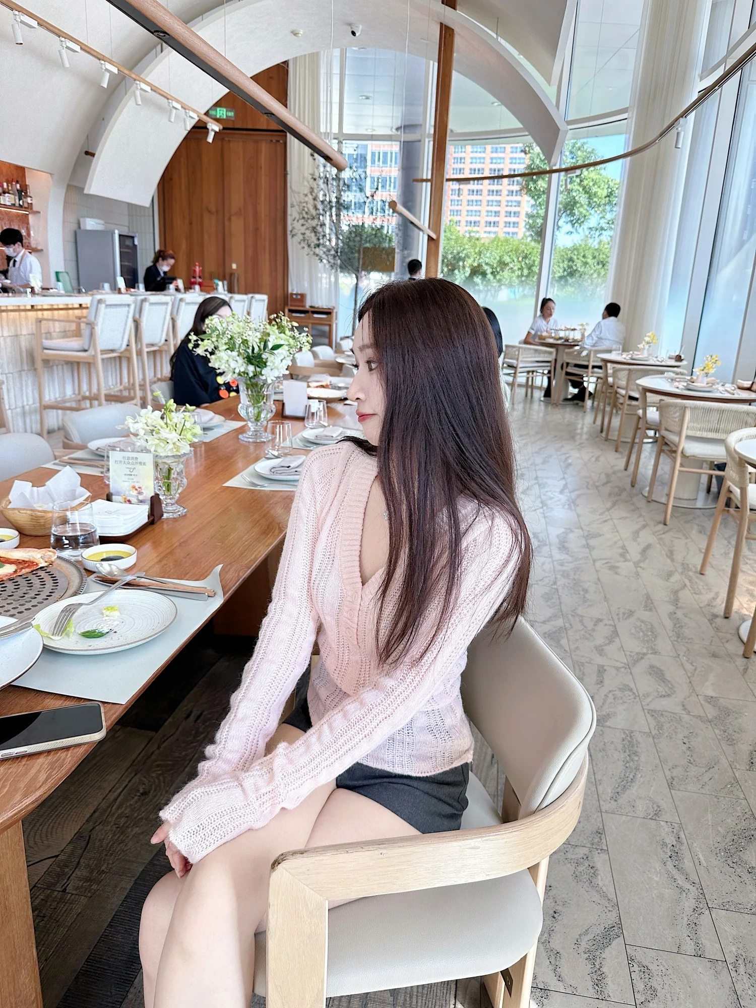 

Soft Pure Desire Pink V-ne Wool Knitted Sweater Hollow out Slim Fit Korean Sle Long Sve Button up Winter Sweater