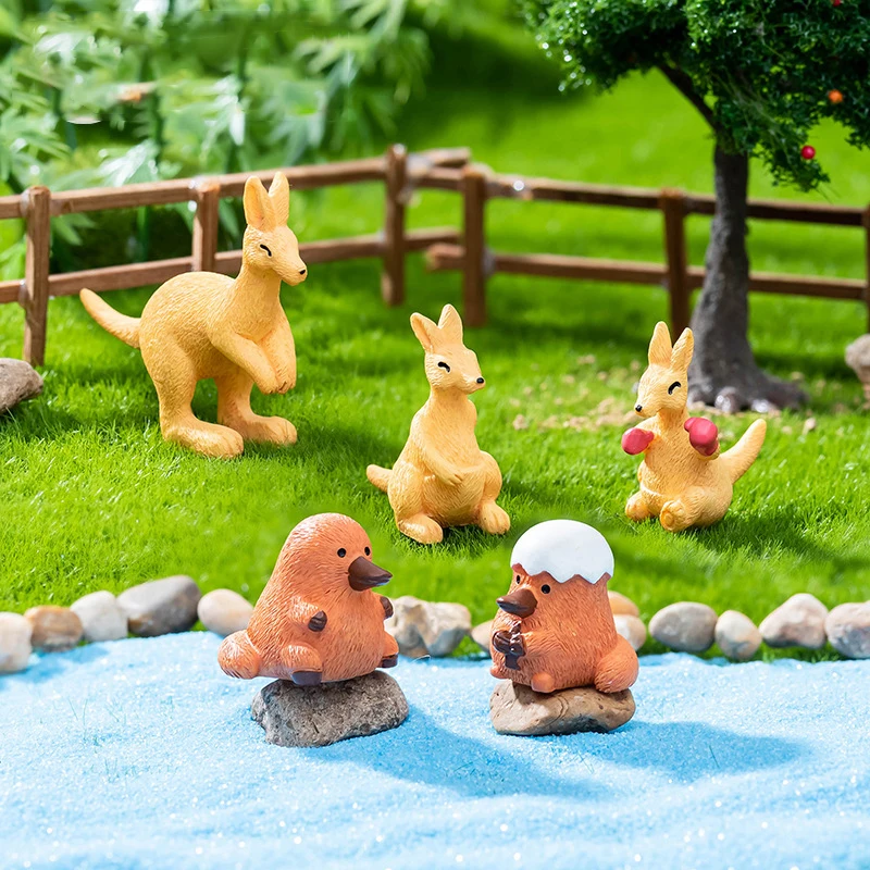 Cartoon Mini Kangaroo Platypus Figurine Animals Micro Landscape Dollhouse Model Car Interior Ornament Home Desktop Decoration