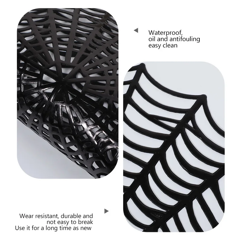 Halloween Spider Web Table Mat Cup Coaster Hollow PVC Heat Resistant Non-Slip Table Pad for Home Use