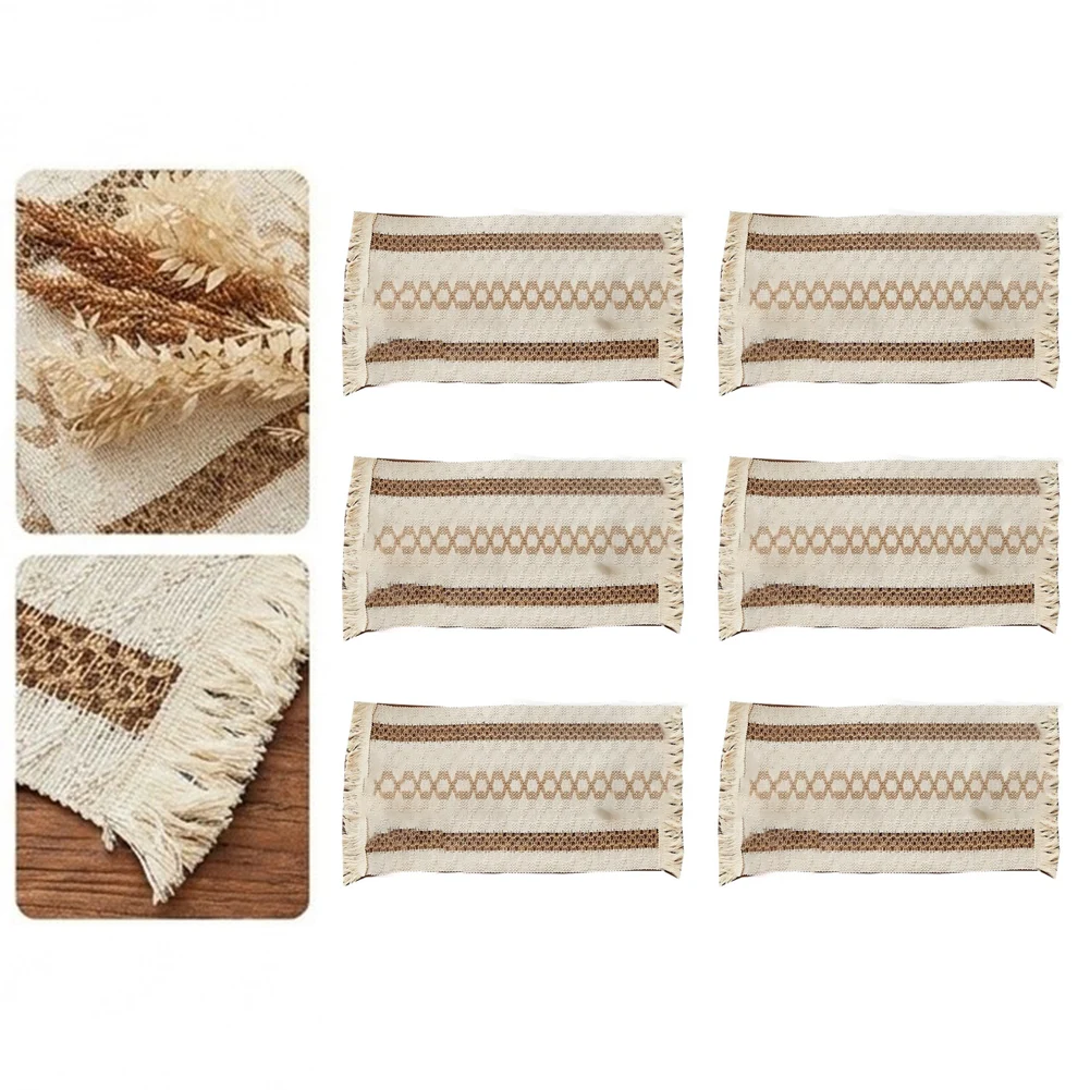 Linen Polyester Table Mats 6 Pack Featuring Breathable Woven Fabric Structure and Soft Rustic Dining Aesthetic