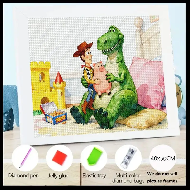 

1PC 5D DIY Full Drill Round Diamond Painting Kit, Cartoon Toy Story Woody Rex Hamm Friendship Theme Crystal Gem Art Set, Large 4