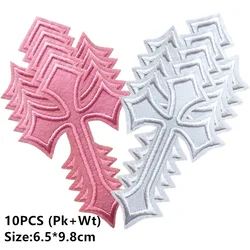 10szt Lot Pink Cross Patches For Clothing Jacket Jeans Diy Girls Iron on Patches Set Badges Appliques Embroidered Stripes