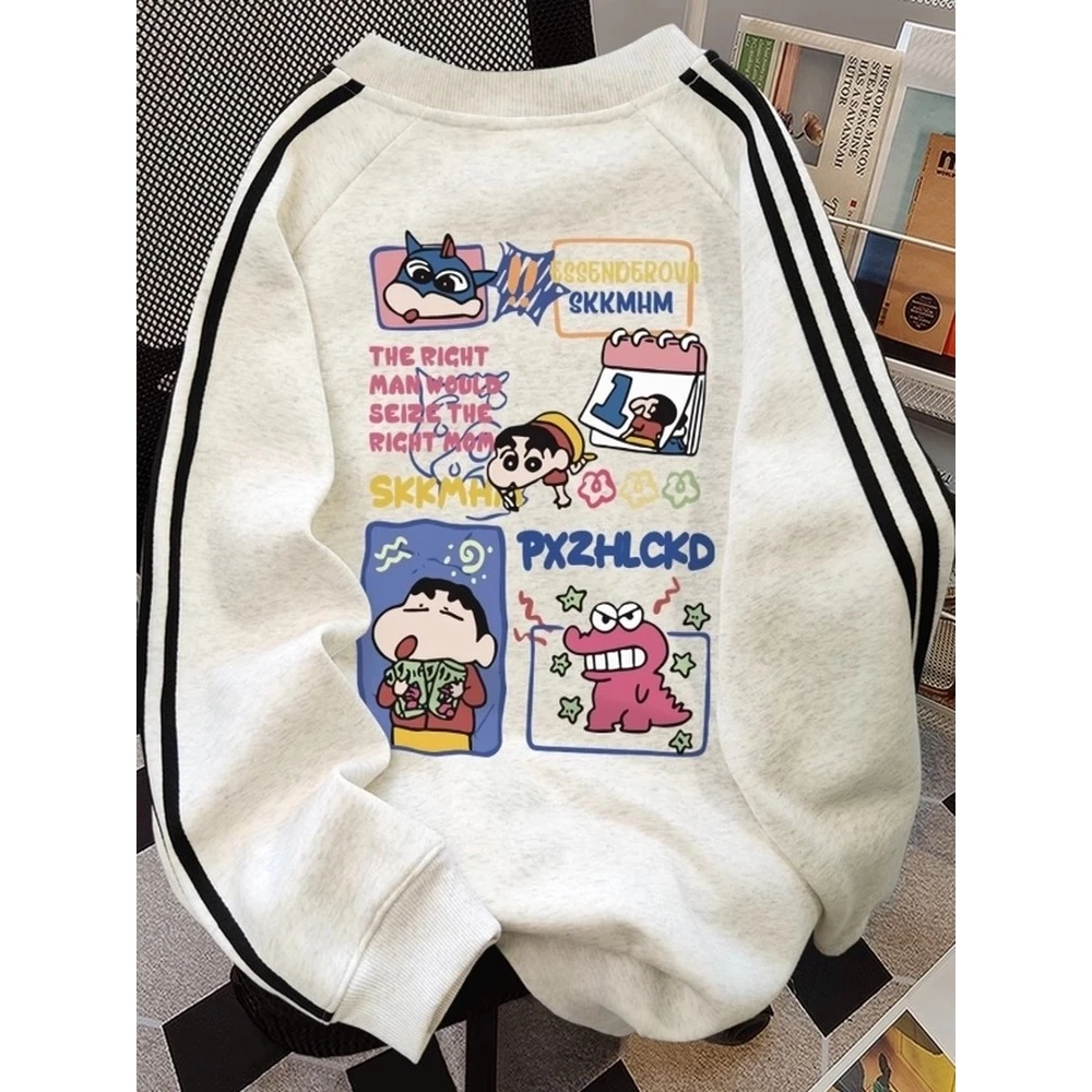 

Мужской свитшот с круглым вырезом, 300 г/м², большие размеры, осенне-зимний, с японским мультяшным принтом, теплый, из полиэстера, для пар