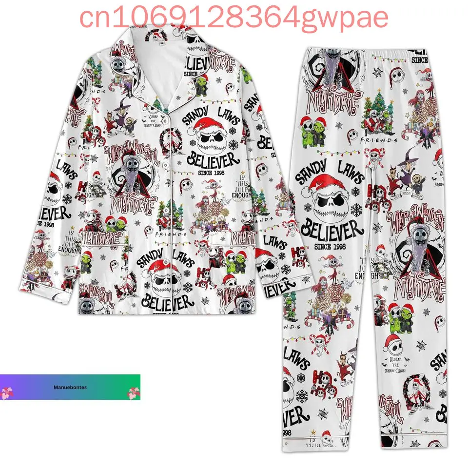 Disney the Nightmare before Christmas Pyjama-Set Jack und Sally, 3D-gedrucktes, lässiges Langarm-Shirt-Pyjama-Set für Herren und Damen