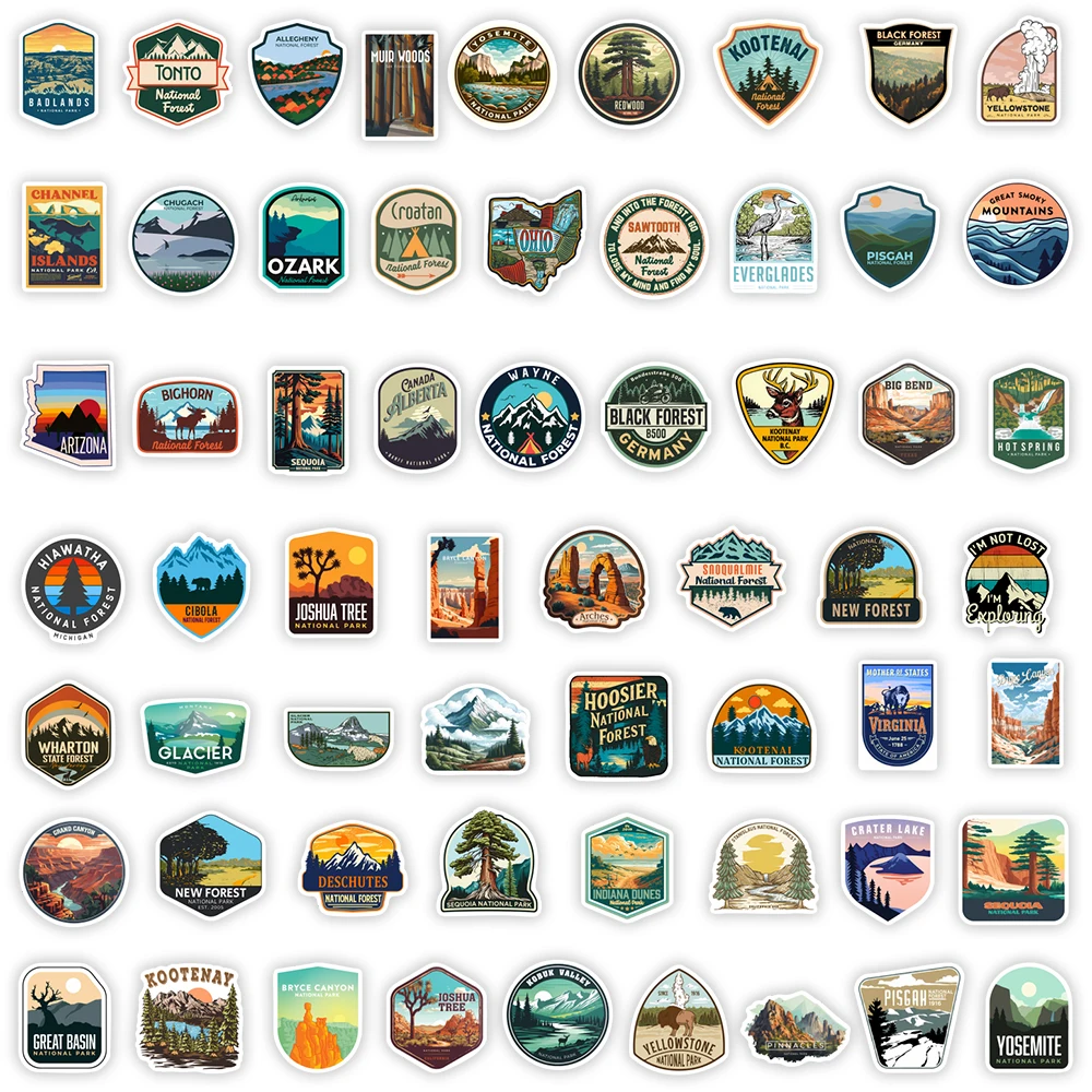 ملصقات شعار الغابة الوطنية المشي لمسافات طويلة في الهواء الطلق مغامرة لتقوم بها بنفسك دمى هدايا ملصق سجل القصاصات الهاتف زجاجات الأمتعة الزخرفية مقاوم للماء