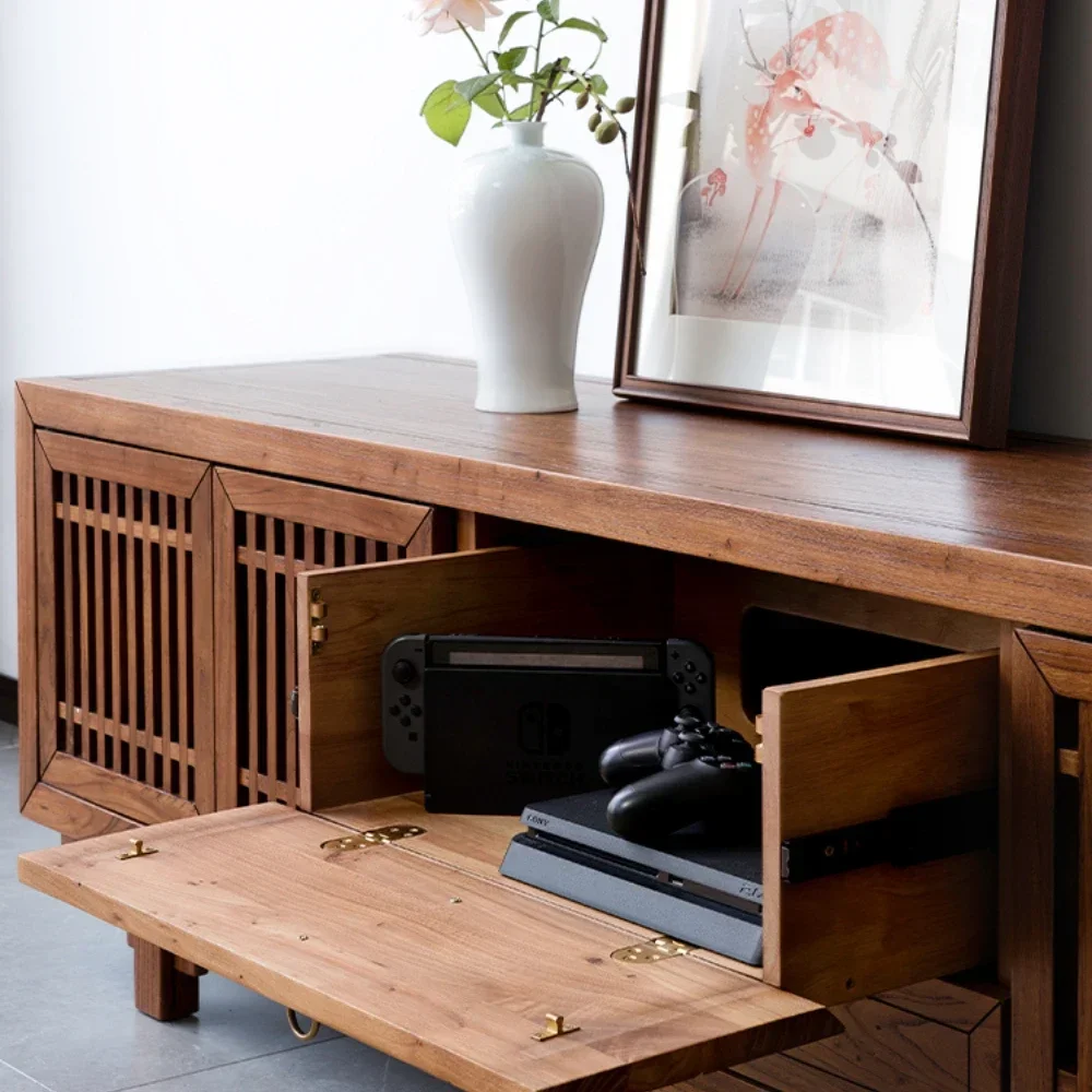 

Solid Wood TV Cabinet Combination Old Elm Wood Complete Living Room TV Stand Storage Floor Cabinet