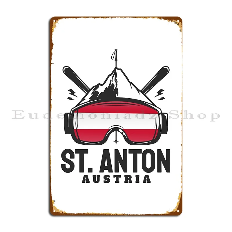 St Anton Austria Ski Skiing Souvenir Metal Sign Printing Classic Club Funny Club Bar Tin Sign Poster