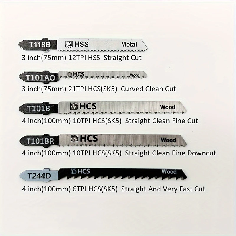 5pcs/Set T-Shaped Jigsaw Blade Set – Multi-Purpose Saber Saw Replacement Blades, Cuts Plastic, Wood & Metal