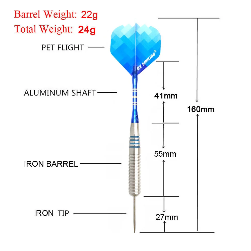 3pcs 24g Steel Tip Darts With Aluminum Shaft Blue