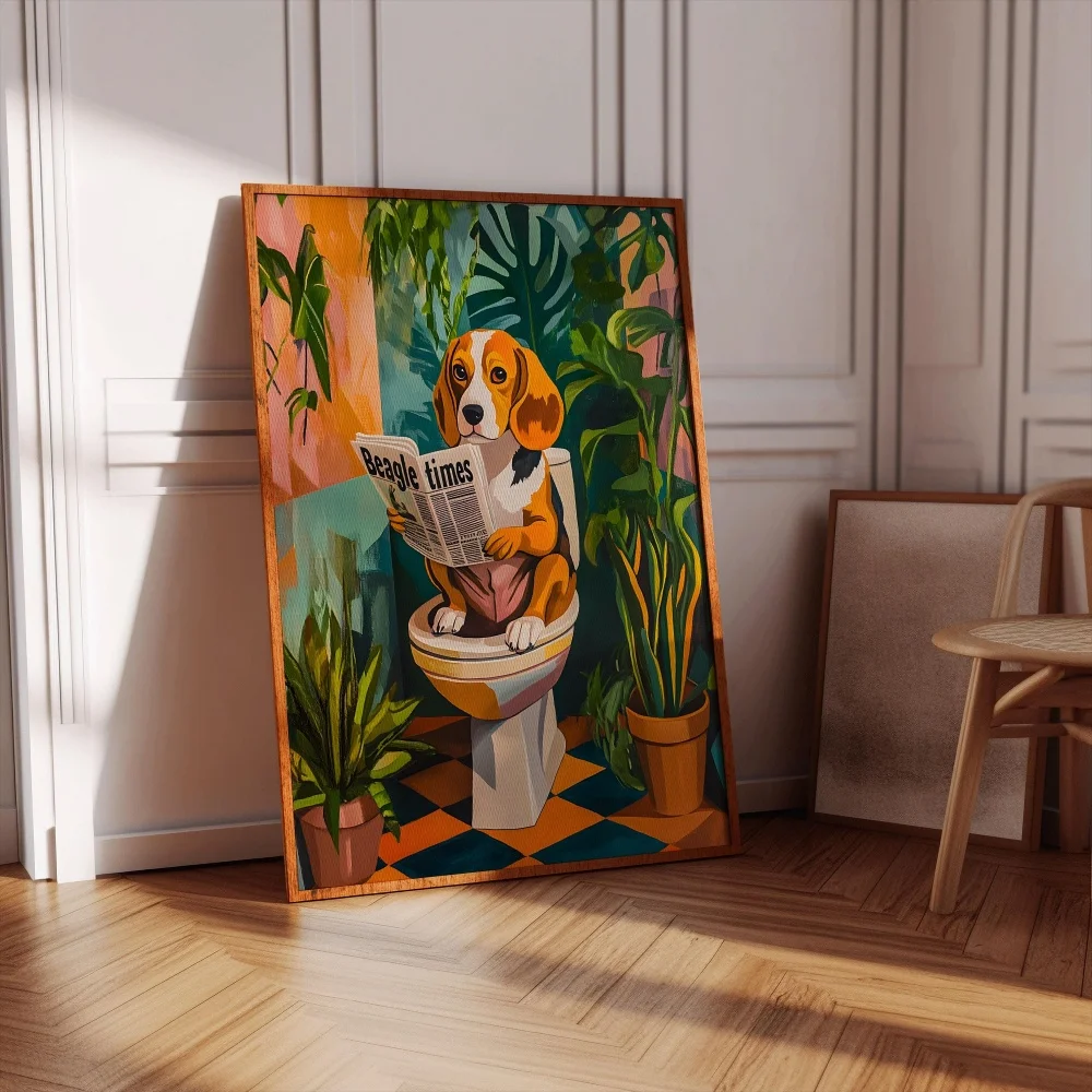 Funny Beagle Toilet Poster_ Dopamine Dog Illustration, Bathroom Wall Art Gift Canvas Printing Home Wall Decor