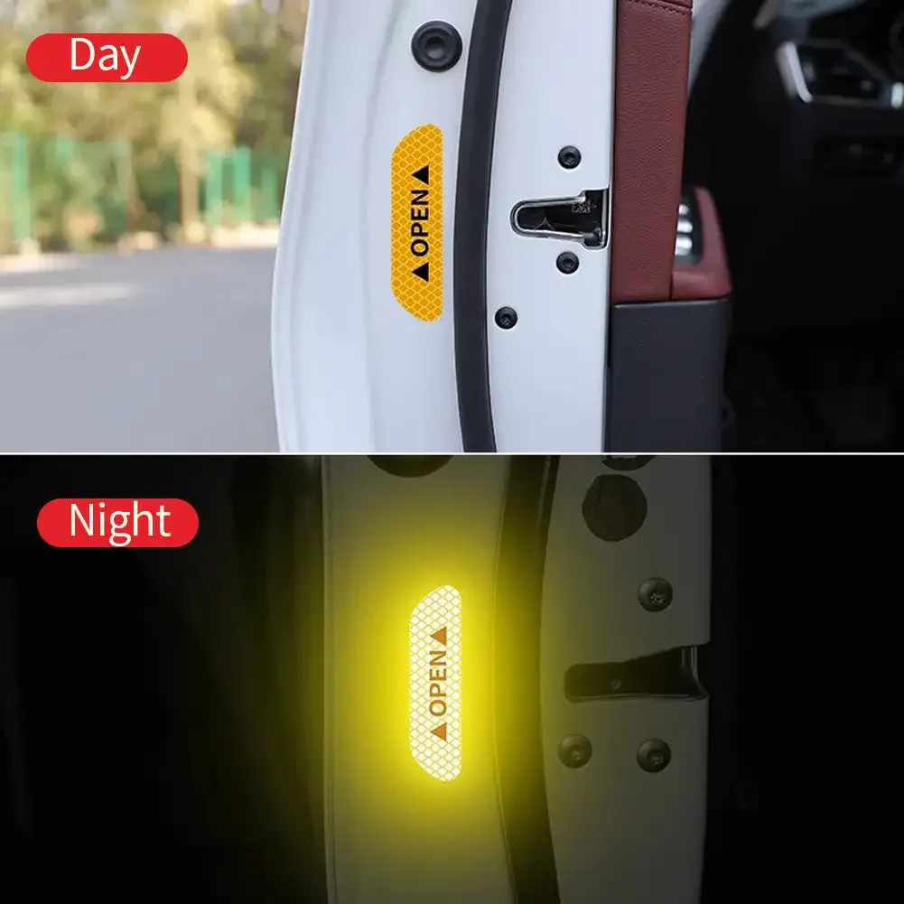 4Pcs Car Door Reflective Stickers Night Safety Warning Tape Door Stickers Decorative Stickers Reflective Strip Car Accessories