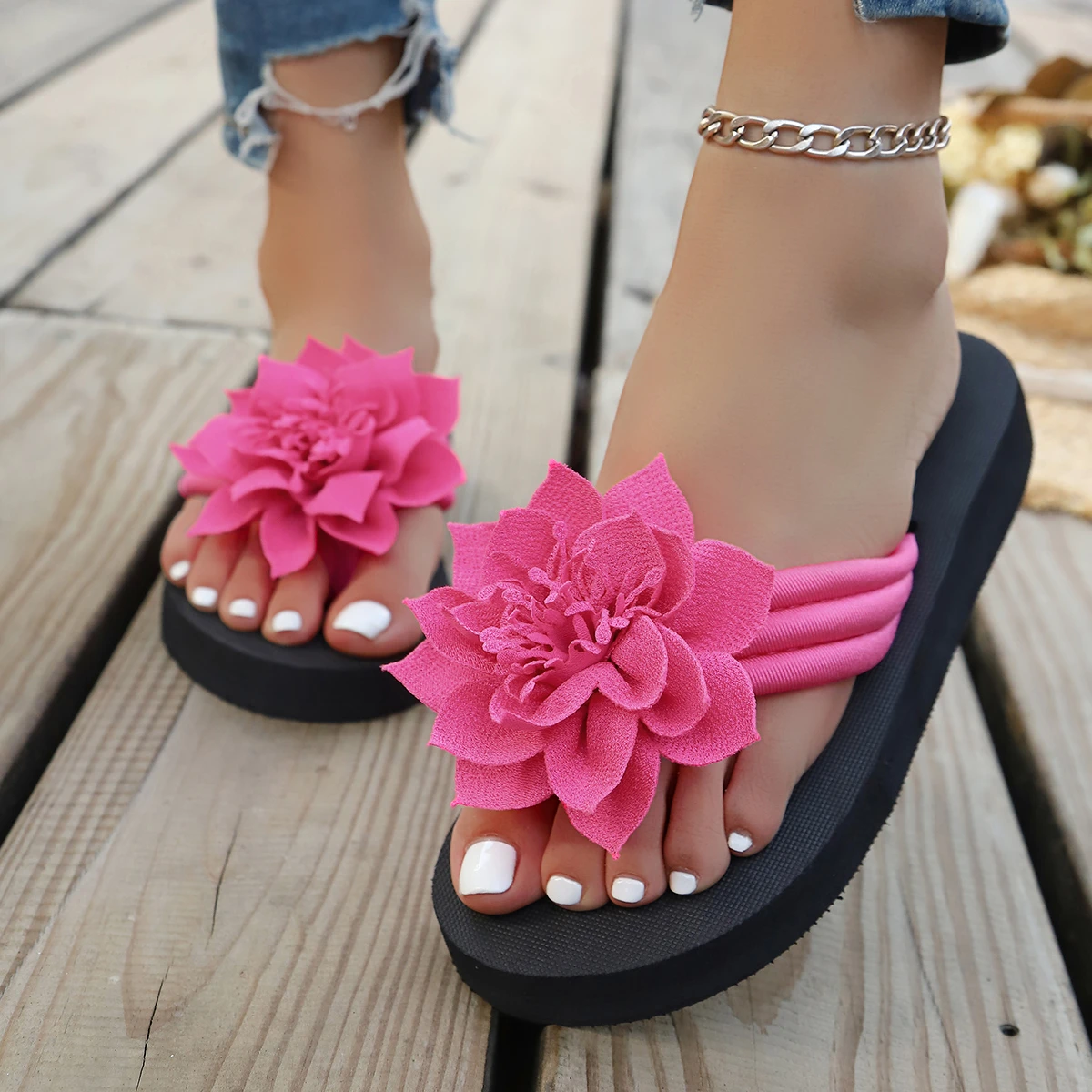 

Women's Mix Color Red Flower Flip Flops Summer Plus Size 36-45 Beach Fashion Flat EVA Slippers Woman Comfortable Platform Slides