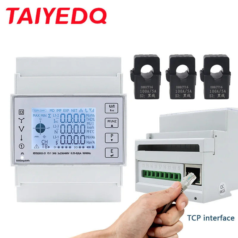 Medidor de Consumo de Energia Multi-function Fonte de Alimentação ac Instalação Trifásica Din Rail Modbus Tcp 16 mm ct Tac4371ct