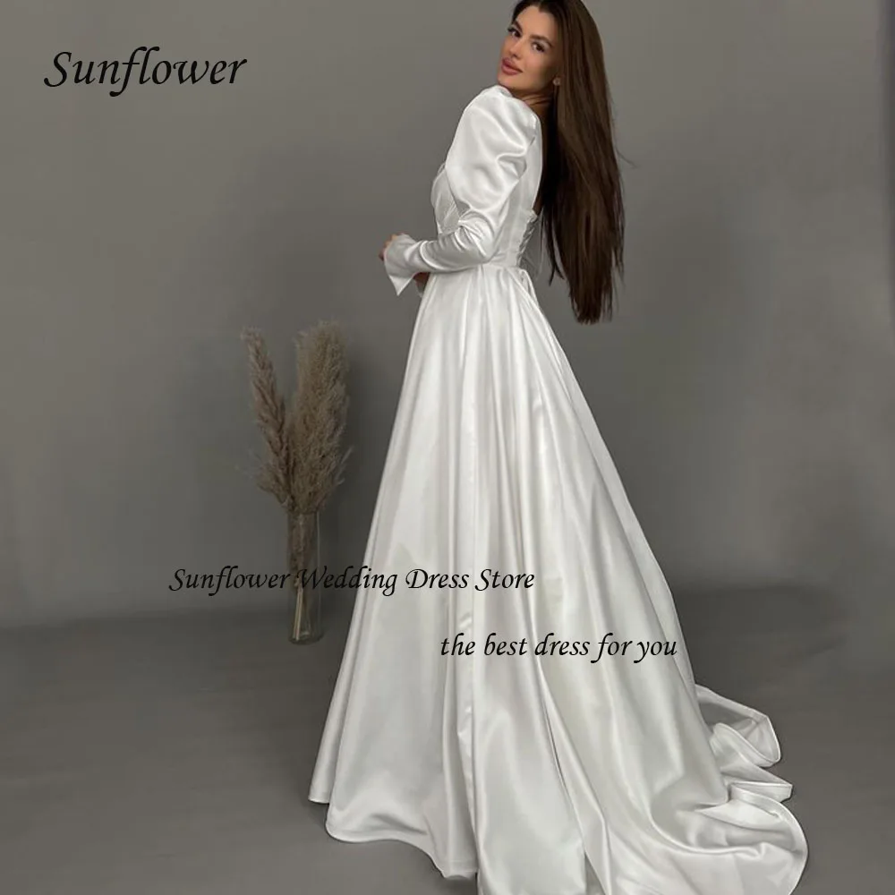 Sunflower Square Collar A-LINE Formal Wedding Dress 2023 Slim Backless Satin Lace Up Floor-Length High-end Custom Prom Gowns