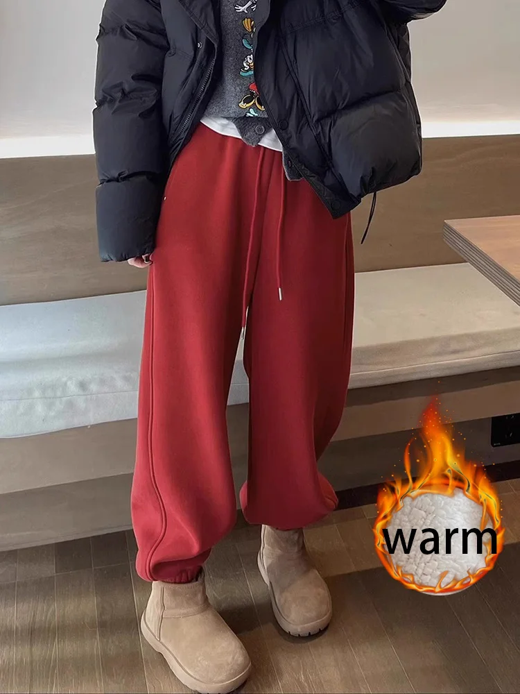أفخم فضفاض الرباط عرق السراويل سميكة المرأة عادية دافئة جديدة بنطلونات فضفاضة الدانتيل متابعة السراويل الكورية الموضة হোসেন