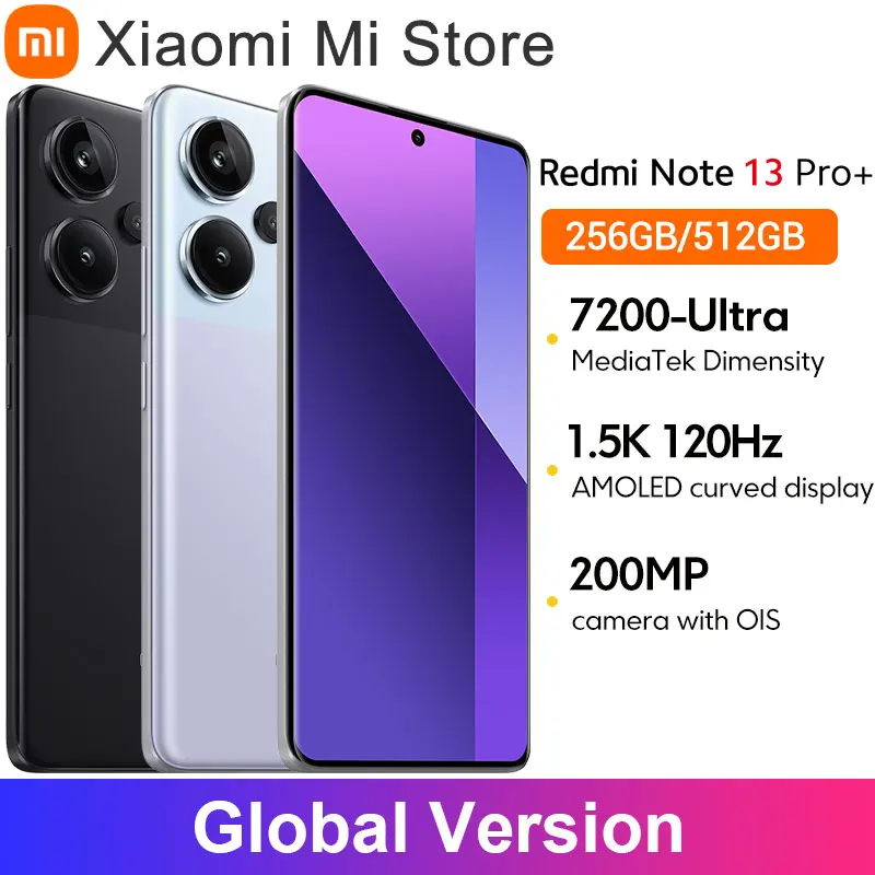 Versi Global Xiaomi Redmi Note 13 Pro Plus 5G 200MP kamera OIS 120Hz 1.5K tampilan melengkung MediaTek Dimensity 7200-Ultra IP68