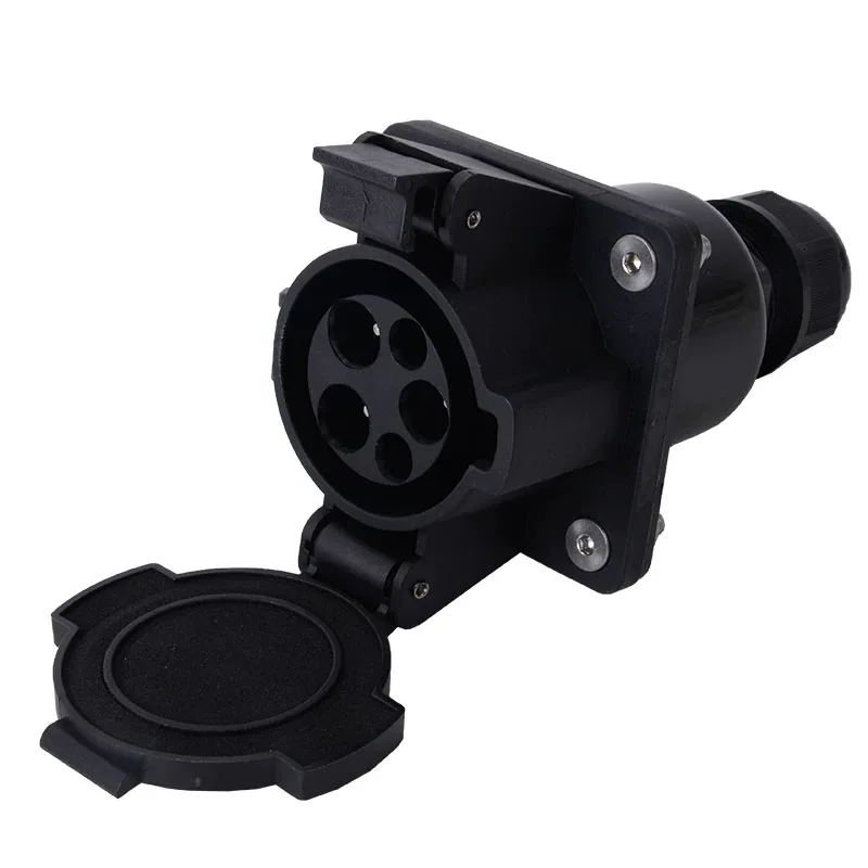 SAE J1772 Type 1 EV Charger Inlet Socket 16A/32A/48A 240V AC EV Charging Port Flange Mount Electric Vehicle Charging Receptacle