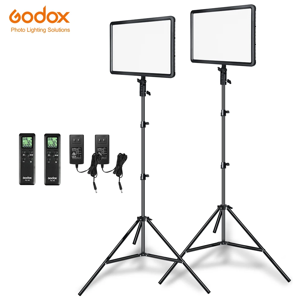 Godox 2pcs LEDP260C Ultra-thin 30W 3300-5600k LED Video Light Panel Lamp with 2pcs 2m Light Stand for Video Studio Lights