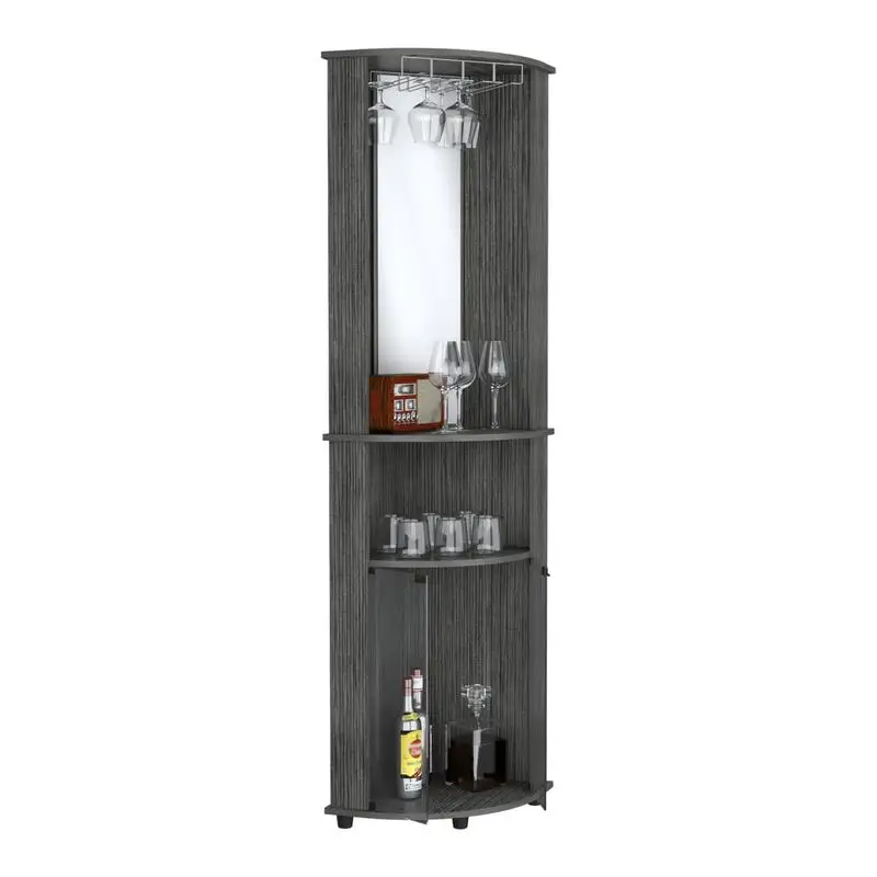 Armoire de bar d'angle Chicago avec support et porte vitrée pour une utilisation à domicile et au bureau