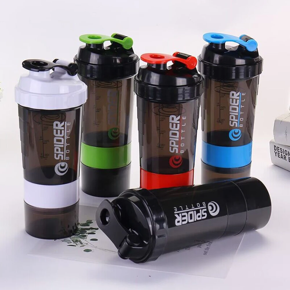 500ML Shaker Bottle Leak-proof Workout Shake Cup With Mixer Gym Sports Shaker Water Bottle With Pill Supplement Storage