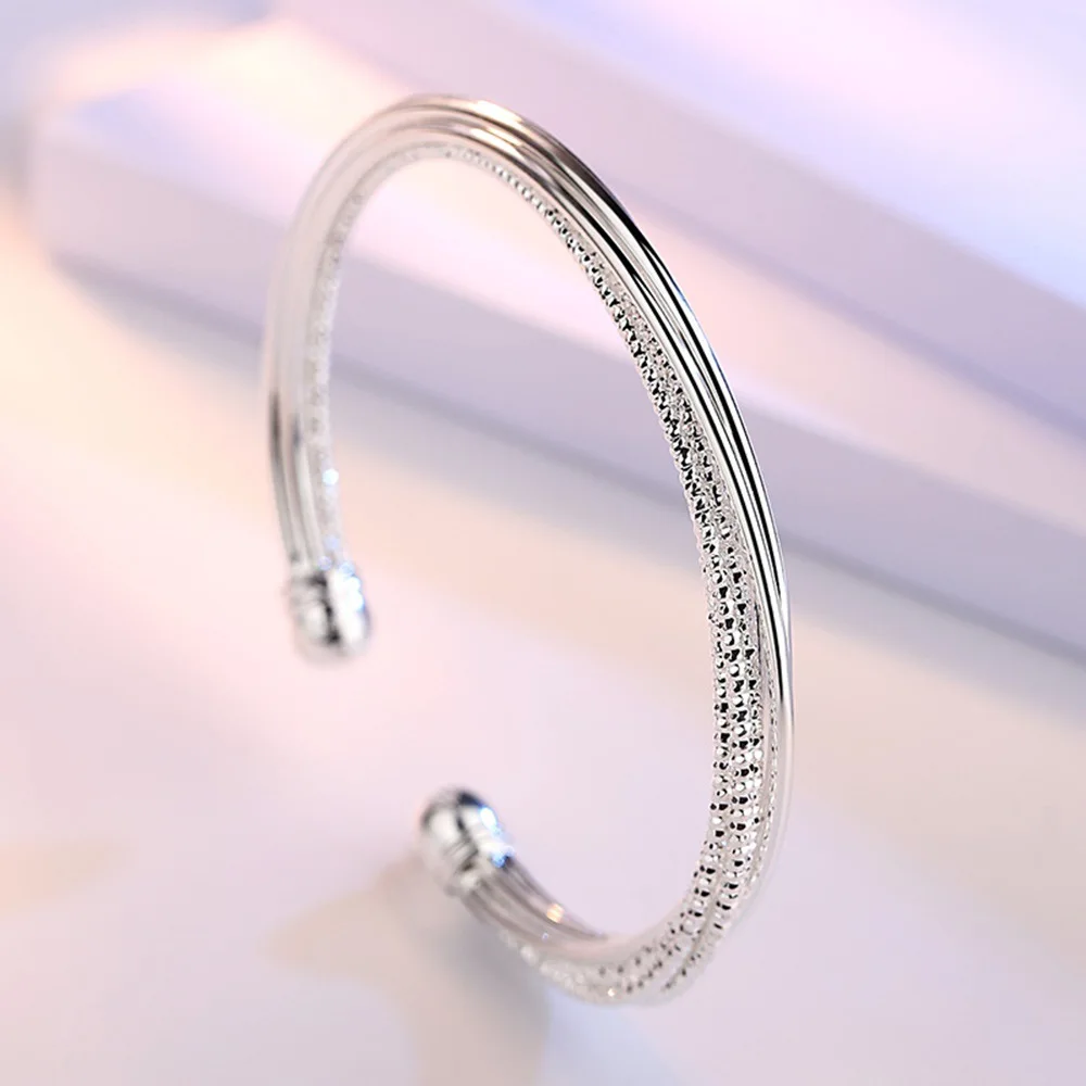 925 Sterling Silver Female Classic Bangle Circle Polishing Simple Open Bangle for Women Men Fashion Fine Jewelry Bangle