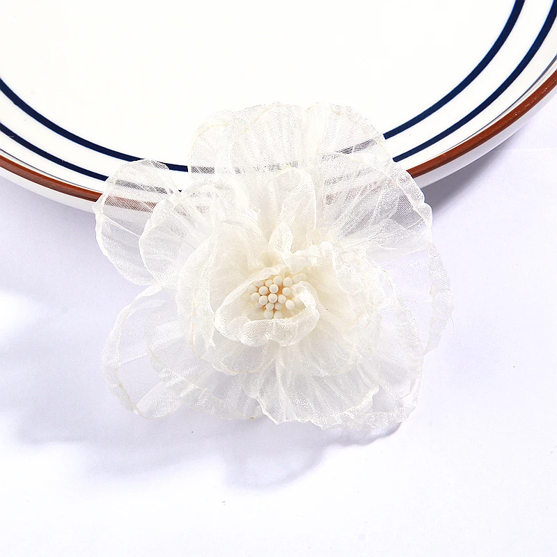 10PCS Cream Series Mix Styles Set Chiffon Fabric Flowers For Wedding Invitation Artificial Flowers For Dress Hat Craft Projects