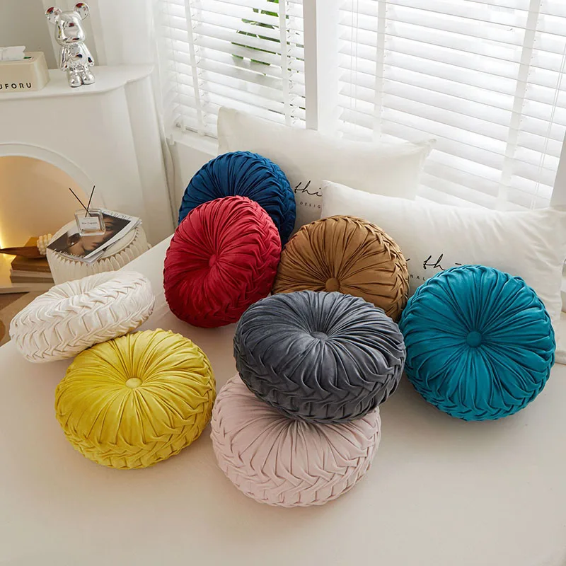 Circular Wheel Shaped Wrinkled Body Pillow Solid Color Soft Bedhead Backrest Cushion with Padding Sofa Pillow for Office Napping